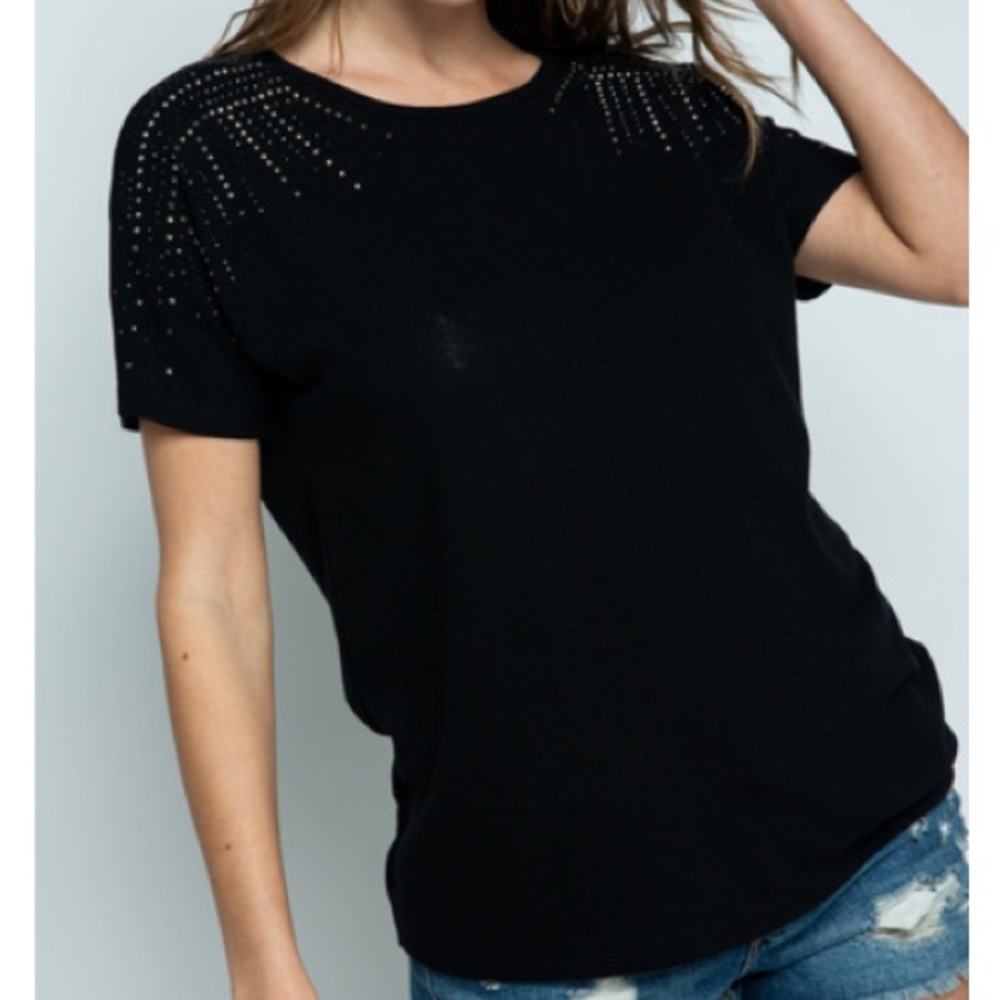 Rhinestone Shoulder Top- Black